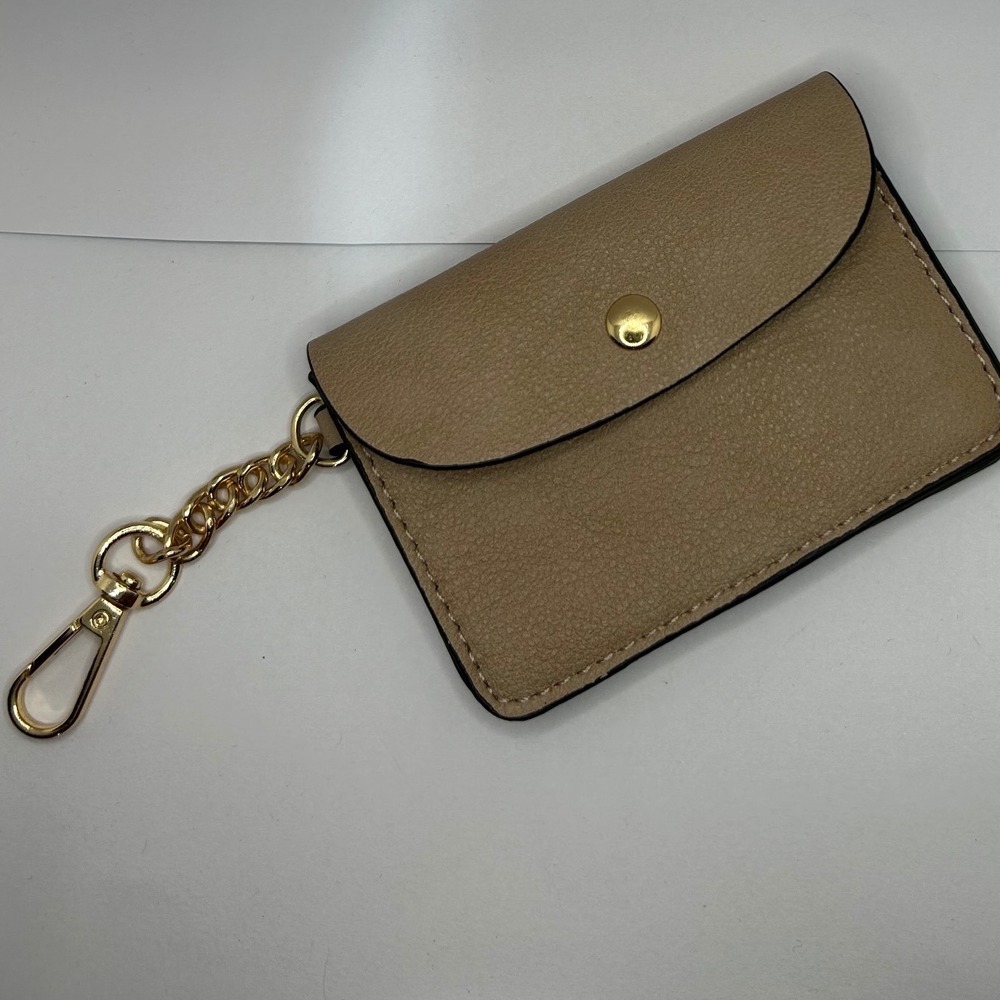 Brown Card Case Wallet Faux Leather Keychain Snap‎